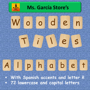 Preview of 33 Alphabet wooden tiles with Spanish accents and letter ñ no license required