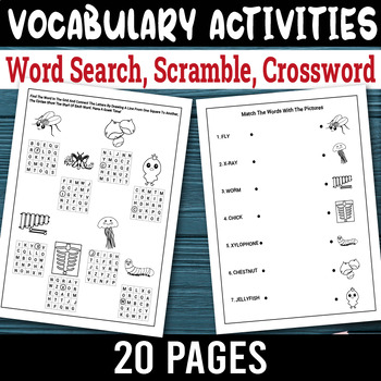 Preview of Word Search Puzzles For Kids, Word Scramble, Vocabulary Worksheets, Crossword
