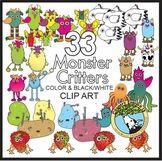 Monster Critters, 33 Clip Art Images (Colored or Black Line)