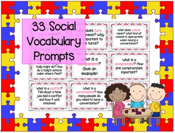 Preview of 33 Social Vocabulary Prompts - Speech Therapy, Counseling, ASD