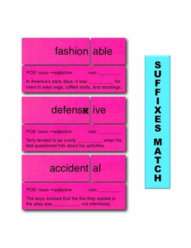 Preview of Suffixes Match Manipulatives & Task Cards