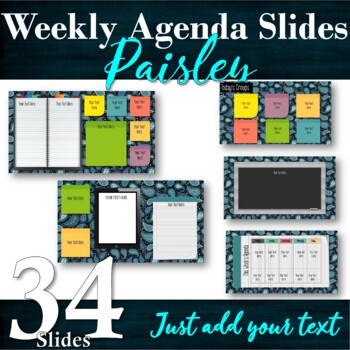 Preview of 34 Daily / Weekly Agenda Slides + BONUS Graphic Organizers! Distance or Live!