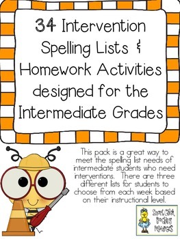 Preview of 34 Intervention Spelling Lists & Activities Designed for Intermediate Grades