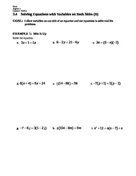 3.4 Solving Equations with Variables on Both Sides Day 2