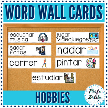 Preview of 34 Spanish Activities & Hobbies Verb Word Wall Card Posters