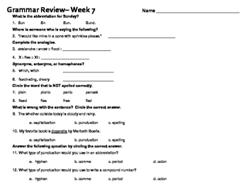 34 weekly grammar worksheets quizzes for 4th grade by joshua streeter