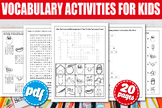 Vocabulary Worksheets, Word Search, Missing Letters, Cross