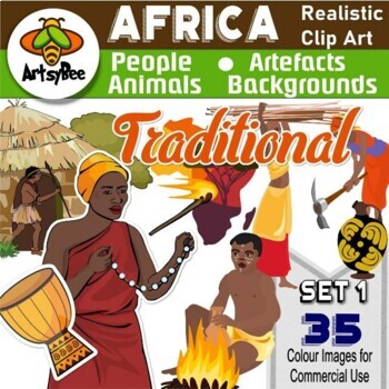 Preview of Set 1 x35 Africa Realistic Clip Art colour images: of people, history & culture