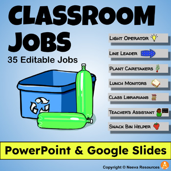 Preview of 35 CLASSROOM JOBS: Editable & Printable (PowerPoint & Google Slides)
