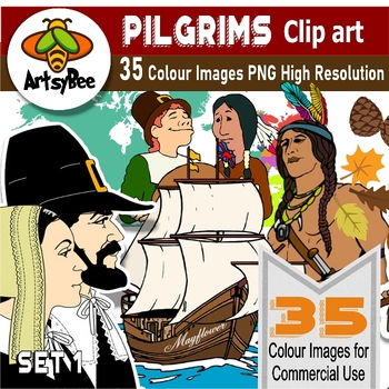 Preview of 35 Clip Art Images American Pilgrim History 1620 SET 1 - PNG for commercial use