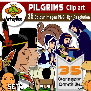 Preview of 35 Clip Art Images American Pilgrim History 1620 SET 2 - PNG for commercial use