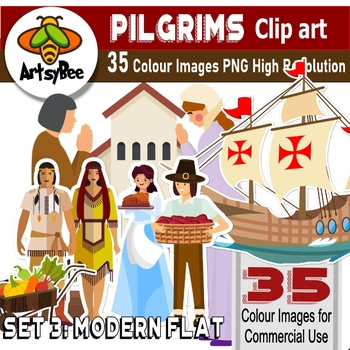 Preview of 35 Clip Art Images American Pilgrim History SET 3:  for commercial use