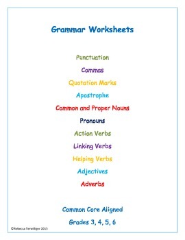 Preview of 35 Grammar Rules Worksheets - Parts of Speech & Punctuation Rules