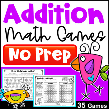 Preview of 35 NO PREP Addition Math Games - Fun Addition to 20 Practice for Fact Fluency