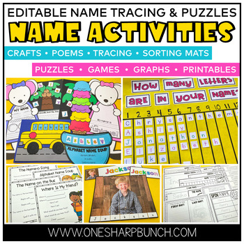 Preview of 35 Name Activities and Crafts Editable Name Tracing Name Practice & Name Writing