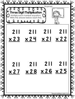 35 Three Digit Multiplication Printable Worksheets. 2nd-4th Grade Math.