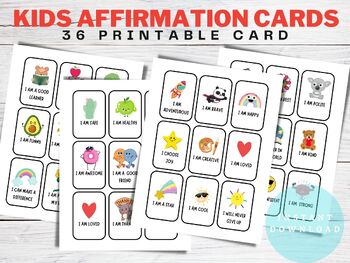 Preview of 36 Affirmation Cards For kids |  Children's Printable Positive Affirmation Cards
