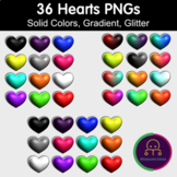 36 Hearts 3D Clip Art | Solid Colors, Gradients, Glitter |