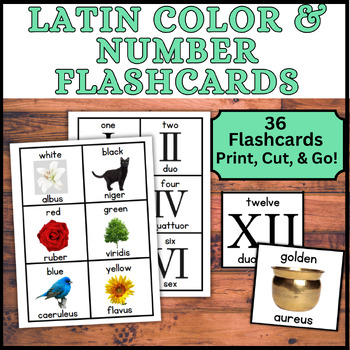 Preview of 36 Latin Language Vocabulary Flashcards - Colors and Numbers - Roman Numerals