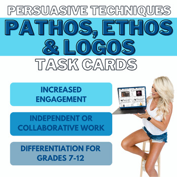 Preview of 36 Persuasive Technique Task Cards - Identifying Pathos, Ethos and Logos