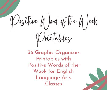 Preview of 36 Positive Word of the Week Printables for Middle School and High School