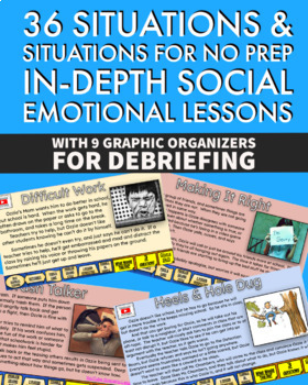 Preview of 36 Scenarios & Situations Social Emotional Lessons with SEL Graphic Organizers