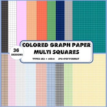 Preview of 36 Sheets Of Colorful Graph Paper Multi Squares (10X10+ 2X2) Inch