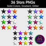 36 Stars 3D Clip Art | Solid Colors, Gradients, Glitter | 