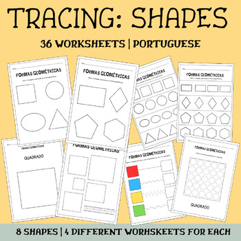 Preview of 36 Tracing worksheets | SHAPES | Portuguese version