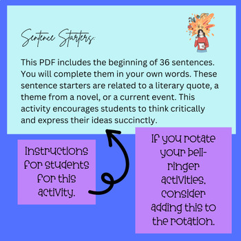 Preview of 36 Undated Sentence Starters for Literature & Current Events