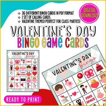 36 Valentine's Day Bingo Game Boards with Calling Cards | Digital Download