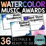 36 Watercolor Music Awards & Recognitions {EDITABLE OPTIONS}