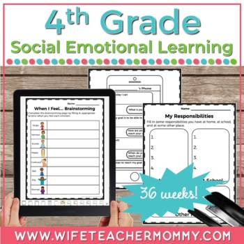 Preview of 36 Weeks of Social Emotional Learning (SEL) for 4th Grade PRINT + GOOGLE