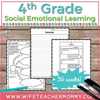 Preview of 36 Weeks of Social Emotional Learning (SEL) for 4th Grade PRINTABLE
