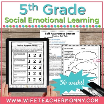 Preview of 36 Weeks of Social Emotional Learning (SEL) for 5th Grade PRINT + GOOGLE