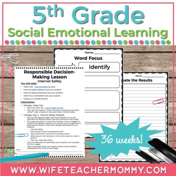Preview of 36 Weeks of Social Emotional Learning (SEL) for 5th Grade PRINTABLE