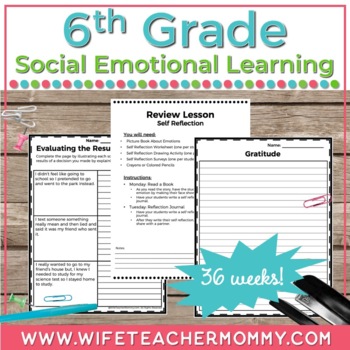 Preview of 36 Weeks of Social Emotional Learning (SEL) for 6th Grade PRINTABLE