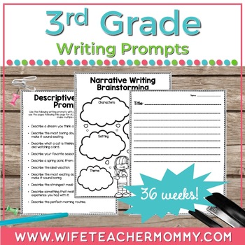 36 Weeks of Writing Prompts for 3rd Grade PRINTABLE by Wife Teacher Mommy