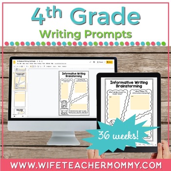 36 Weeks of 4th Grade Writing Prompts GOOGLE by Wife Teacher Mommy