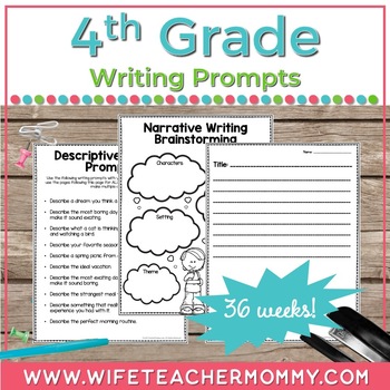 36 Weeks of Writing Prompts for 4th Grade PRINTABLE by Wife Teacher Mommy