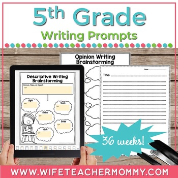 36 Weeks of Writing Prompts for 5th Grade GOOGLE + PRINTABLE BUNDLE