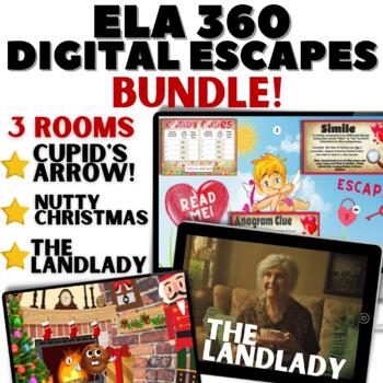 Preview of 360 Digital Escape Room Bundle Christmas Valentines Day The Landlady