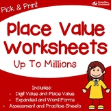 Whole Number Place Value To Millions Worksheets, Place Val