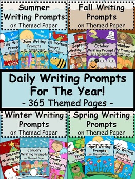 Preview of 365 Daily Writing Prompts For The Year Bundle - Themed Journal Pages Grades 3-5