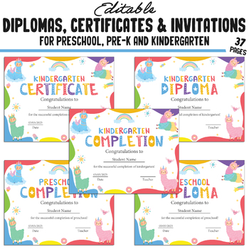 Preview of 37 Editable Kindergarten Diploma Template, Pre-K, Preschool Certificates