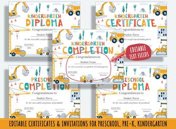 Preview of 37 Editable Pages of Construction-themed Diplomas, Certificates, Invitations