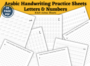 Preview of 37 Pages Arabic Letters and Numbers Tracing Worksheets, Handwriting Practice