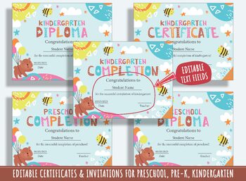 Preview of 37 Pages of Editable Diplomas, Certificates, and Invitations for PreK, K