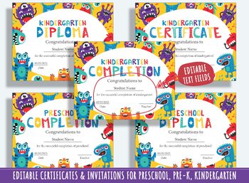 Preview of 37 Pages of Funny Monster-themed Diplomas, Certificates, Invitations for Kids