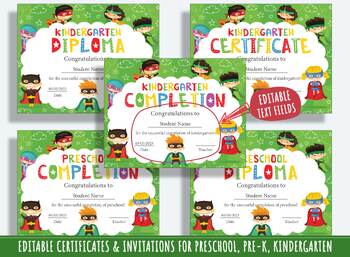 Preview of 37 Pages of Superhero-themed Diplomas, Certificates, and Invitations for Kids